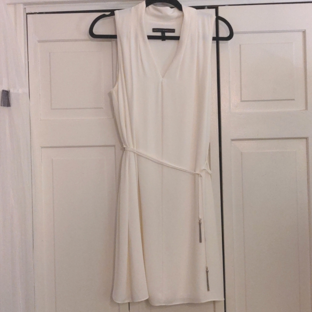 White House Black Market Ivory Sleeveless V-Neck Tie-Waist Dress